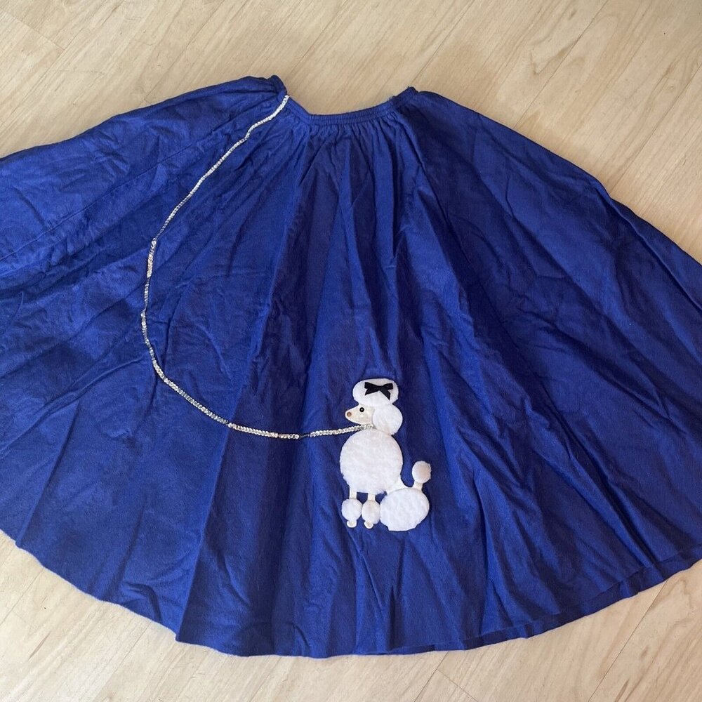 Vintage Child's M Poodle Skirt A Wish Come True Costume Blue Felt With Scarf